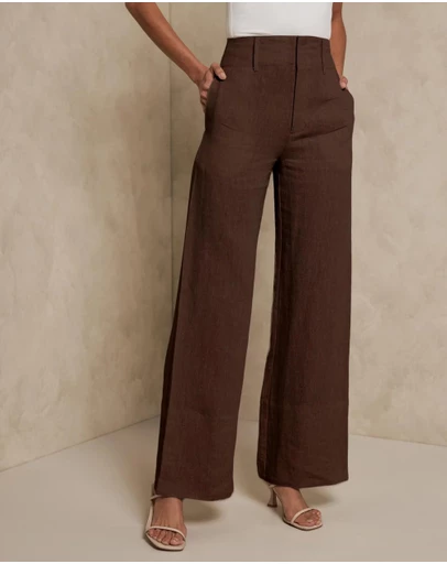 AERE - Linen Wide Leg Pants With Deep Waist Band