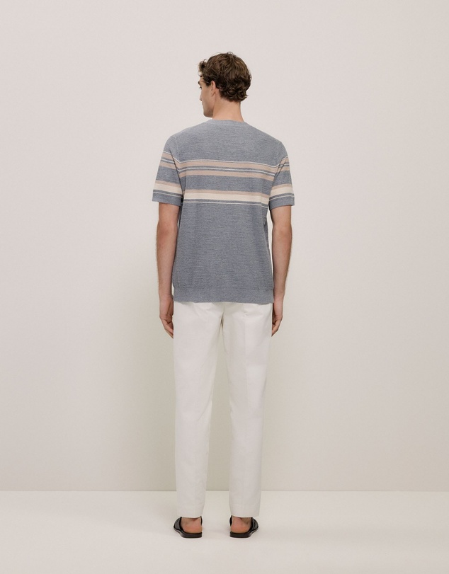 Trenery - Cotton Linen Stripe Knit T-shirt in Grey Melange