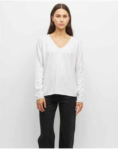 JH Lounge - JHL V-Neck L/S T (Fine Cotton Cashmere) White