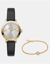 DKNY - Essentials Gold 28mm Silver Dial Womens Watch + Gold Bracelet