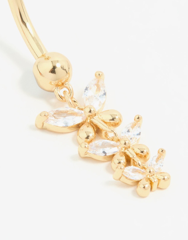 Lovisa - Gold Plated Titanium Cubic Zirconia Butterfly Trio Belly Bar