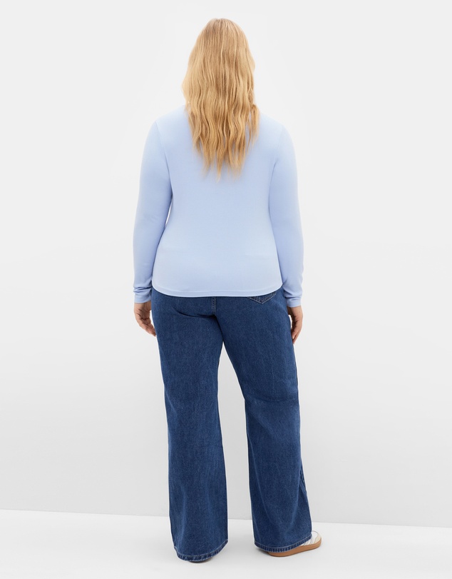City Chic - Plus size Button Through Knit Top - soft blue