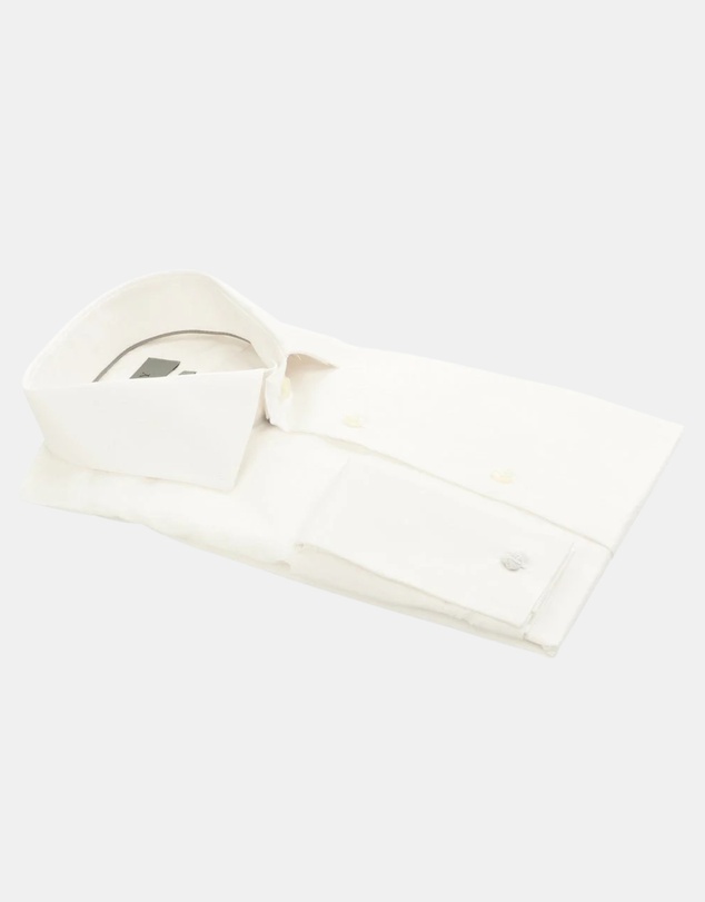 Henry Bucks - HENRY SARTORIAL Slim Plain Twill Shirt Double Cuff WHITE