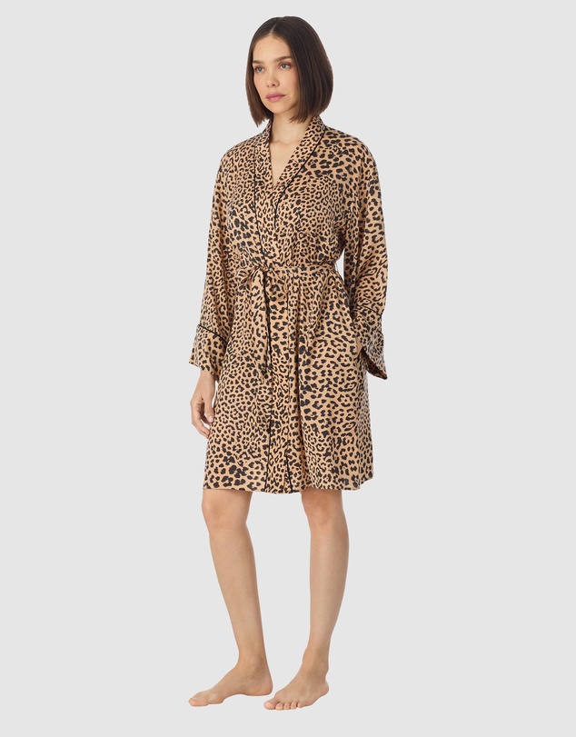 DKNY - Animal Print Short Satin Lingerie Robe