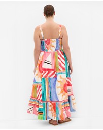 City Chic - Plus size Sunlit Print Maxi Dress - peachy pink