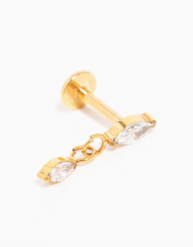 Lovisa - Gold Plated Titanium Cubic Zirconia Marquise Drop Flat Back Stud