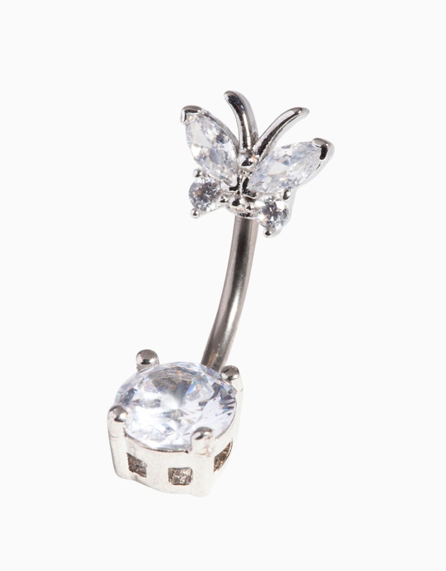Lovisa - Titanium Cubic Zirconia Butterfly Belly Bar