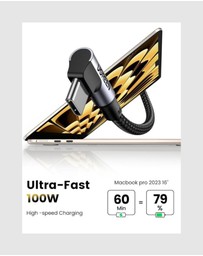 Ugreen - UGREEN 90 Degree Angle USB-C Male to USB-C Male 100W Braided Cable 1m