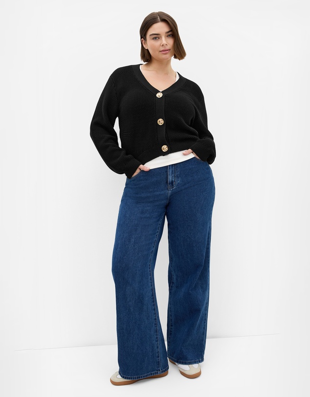 City Chic - Plus size Bella Cotton Knit Cardigan - black