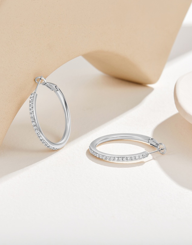 Mestige - Bailee Hoops Earrings embellished with crystals by Swarovski® - Silver Plated