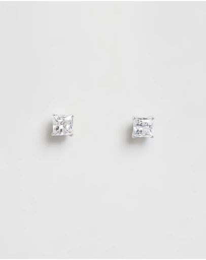 Swarovski - Stilla Attract stud earrings, Square cut, White, Rhodium plated