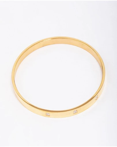 Lovisa - Waterproof Gold Plated Stainless Steel Triangular Cubic Zirconia Flat Bangle