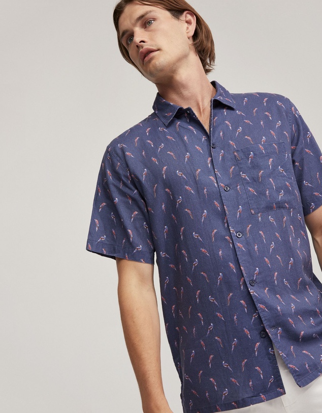 Oxford - Vinny Linen Blend Short Sleeve Printed Shirt