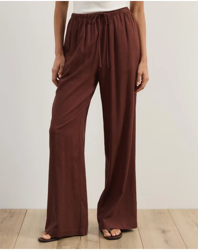 Atmos&Here - Tenley Wide Leg Drawstring Linen Blend Pants