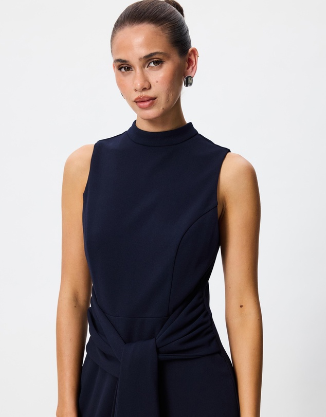 Tussah - Lillian High Neck Tie Waist Midi Dress
