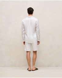 Trenery - Regular Fit Linen Long Sleeve Shirt in White