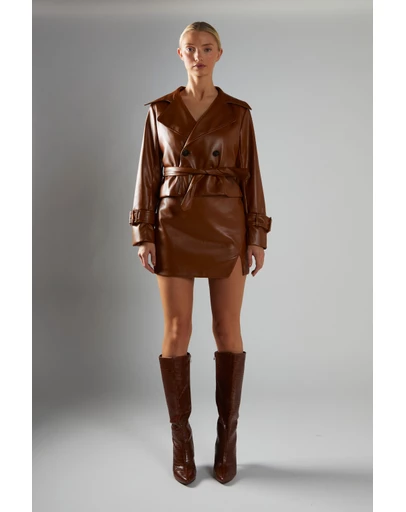 Glamorous - Short belted PU Trench Jacket