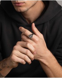 Nialaya Jewellery - Men's Vintage Evil Eye Ring with Clear Crystal