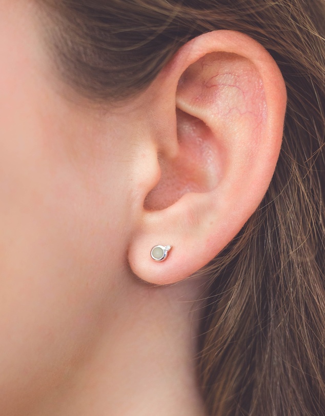 Georgini - Natural Opal And Two Natural Diamond October Silver Earrings