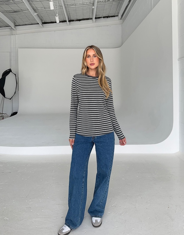 Dazie - Melrose Long Sleeve Stripe Boyfriend Tee