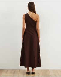 Atmos&Here - Oralie One Shoulder Linen Blend Midi Dress