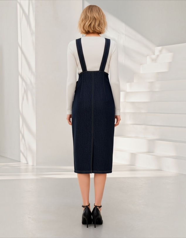 Mossée - Dahlia Denim Button-Front Strap Dress