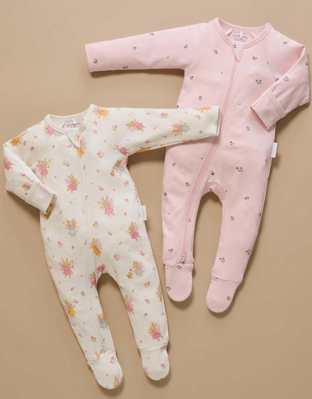 Purebaby - 2 Pack Zip Growsuit -Kids-Babies
