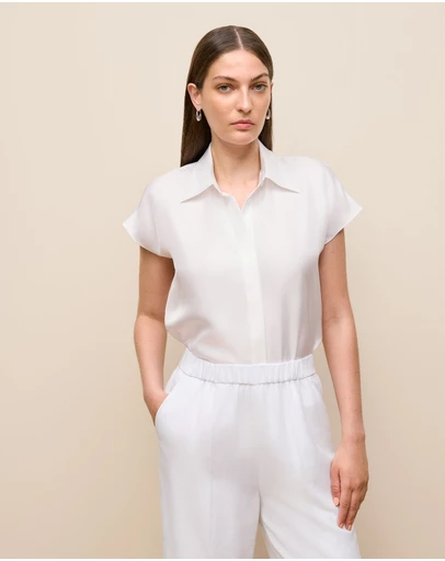 Trenery - Silk Twill Cap Sleeve Shirt in White