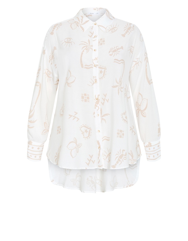City Chic - Plus size Alessia Border Print Shirt - ivory