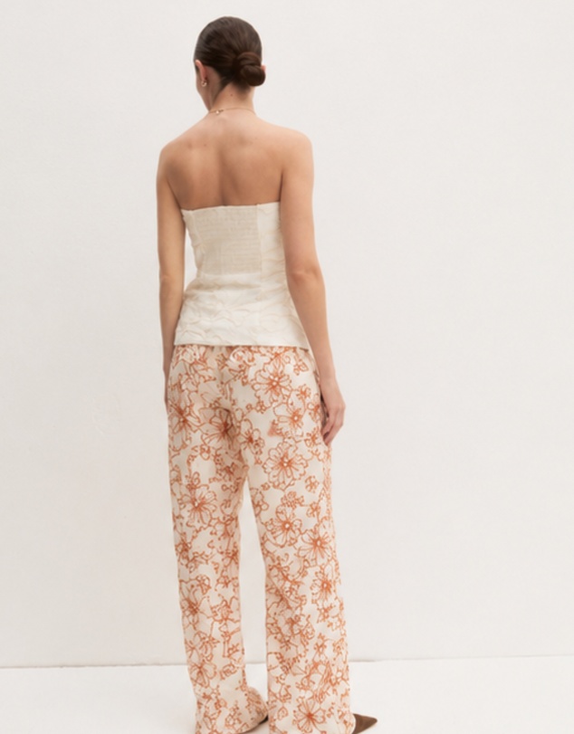 Emme | Max Mara Group - Geranium Red Embroidered Cotton Linen Trousers