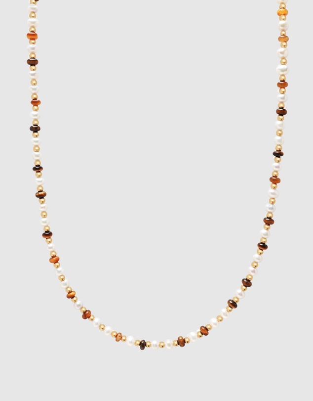 Nialaya Jewellery - Mini Beaded Necklace with Pearls and Tiger Eye