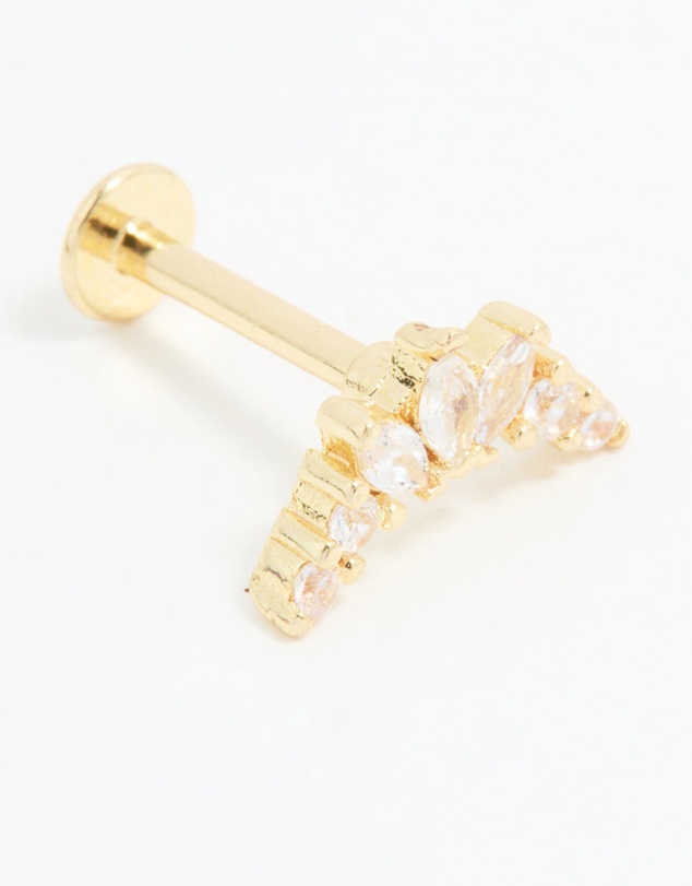 Lovisa - Gold Plated Titanium Cubic Zirconia Triangular Marquise Flat Back Stud