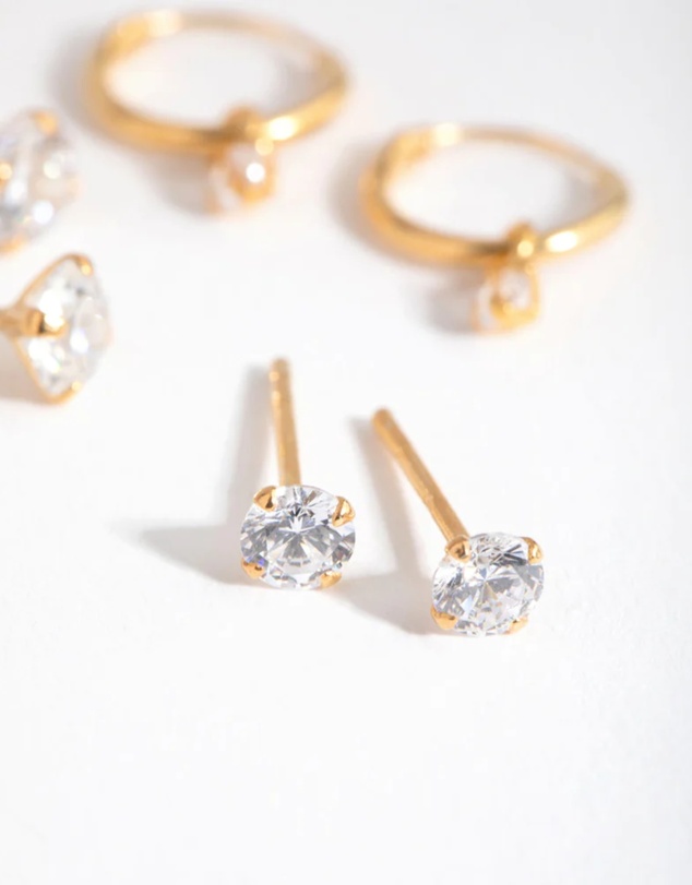 Lovisa - Gold Plated Sterling Silver Cubic Zirconia Stud & Hoop Pack Earring