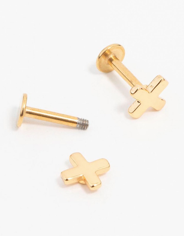 Lovisa - Gold Plated Surgical Steel Cross Flat Back Earrings 2-Pack