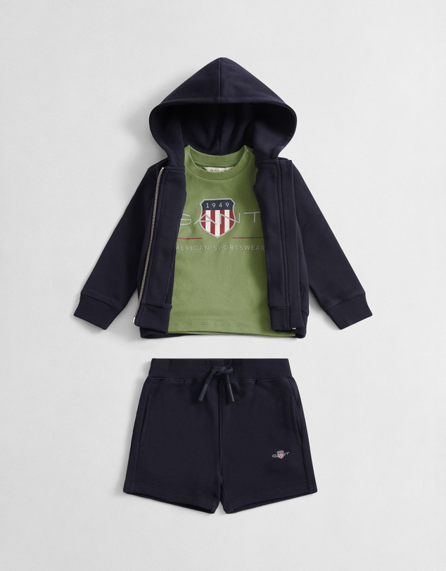 Gant - Shield Full Zip Hoodie, T-Shirt and Sweatshort Set