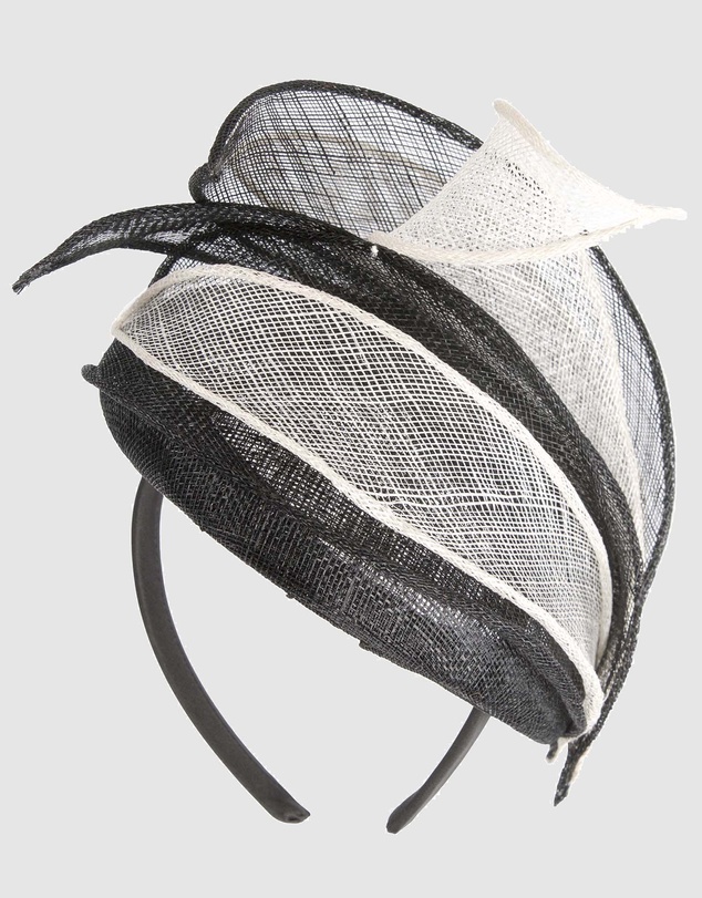 Max Alexander - Pillbox Black White Racing Fascinator