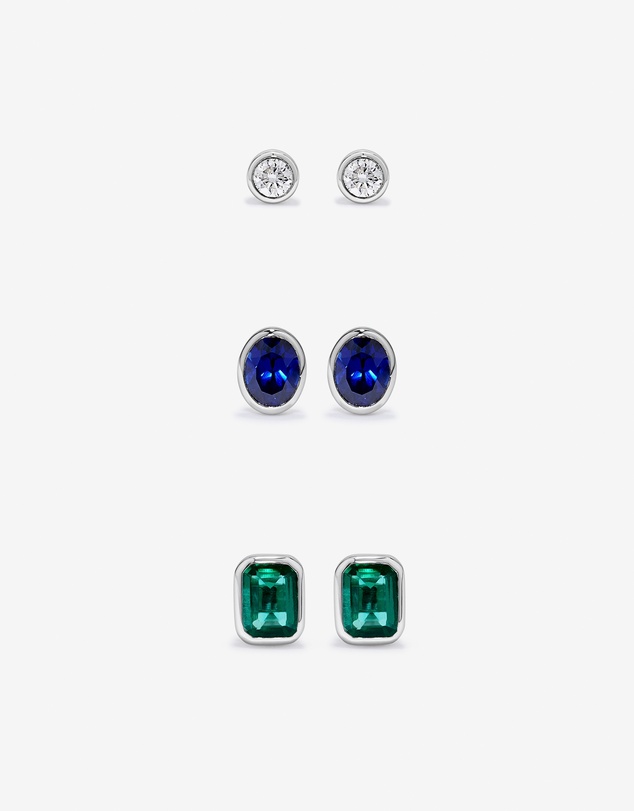 Michael Hill - Laboratory-Grown Diamond, Created Emerald & Created Sapphire Stud Gift Set in Silver