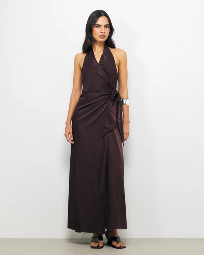 AERE - Beli Halter Wrap Maxi Dress