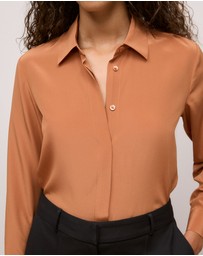 Trenery - Silk Concealed Placket Shirt in Sierra