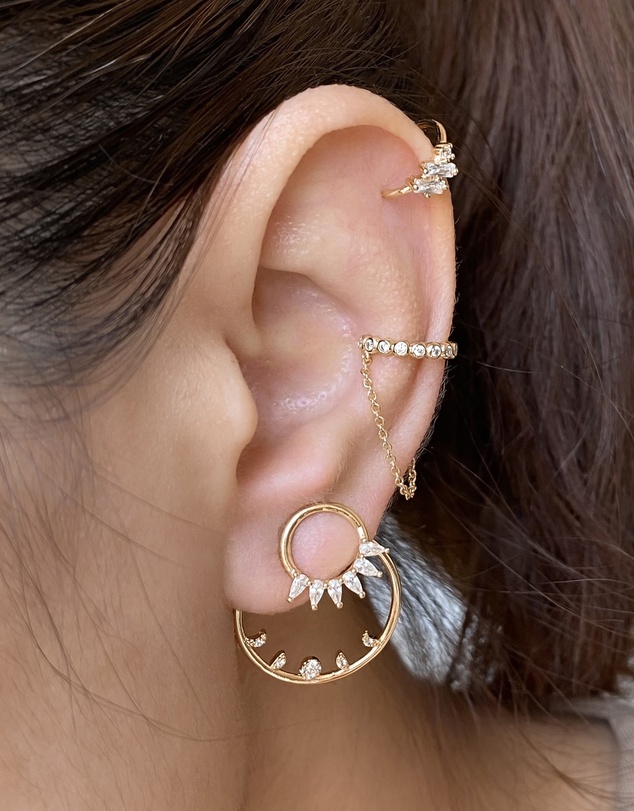 Wanderlust + Co - Pave Drop Chain Gold Ear Cuff