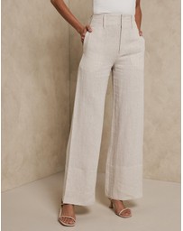 AERE - Linen Wide Leg Pants With Deep Waist Band