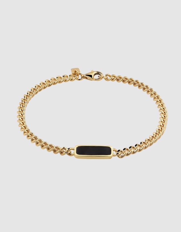 Kuzzoi - ICONIC EXCLUSIVE - Black Enamel ID Bar Bracelet in Gold-Plated 925 Silver