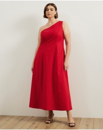 Atmos&Here Curvy - Oralie One Shoulder Linen Blend Midi Dress