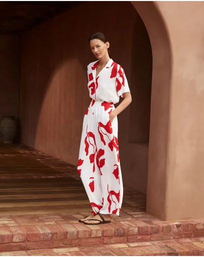 Trenery - Shadow Palm Draped Pull On Pant in Ivory