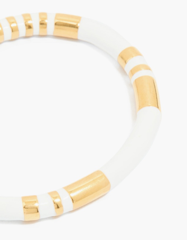 Lovisa - Waterproof Gold Plated Stainless Steel Stripe White Enamel Wrist Cuff