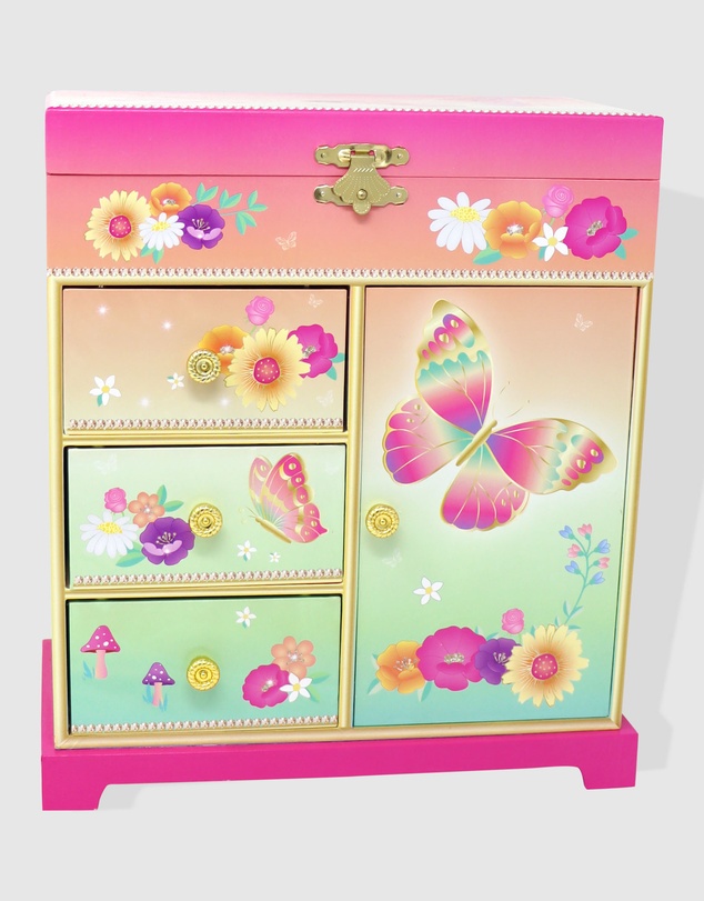 Pink Poppy - Rainbow Butterfly Large Music Box