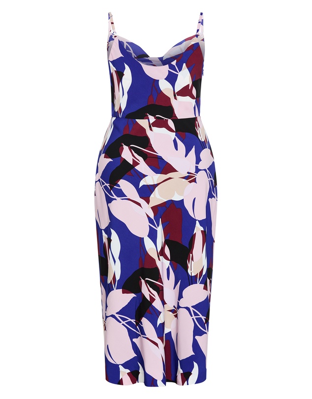City Chic - Plus size Mariana Fern Print Midi Dress - cobalt blue