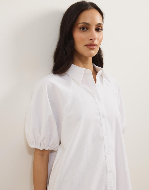 Atmos&Here - Lina Linen Blend Mini Dress with Puff Sleeves