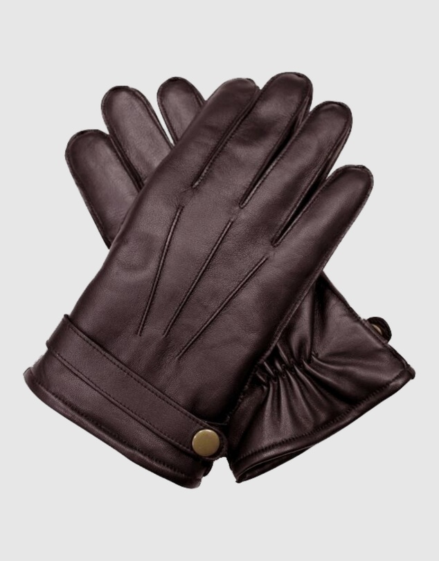 DENTS - Wool Knit-Lined Leather Gloves with Strap and Stud