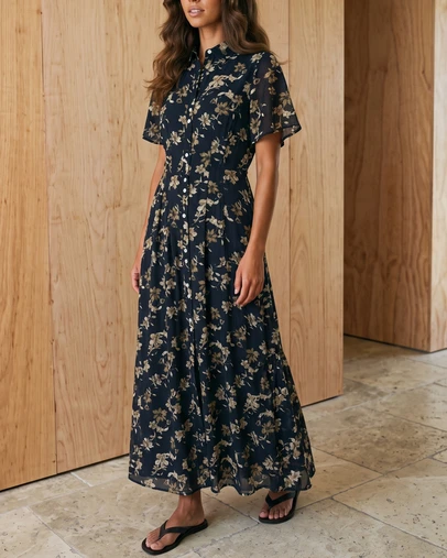 Atmos&Here - Kate Pin Tuck Detail Midi Shirt Dress